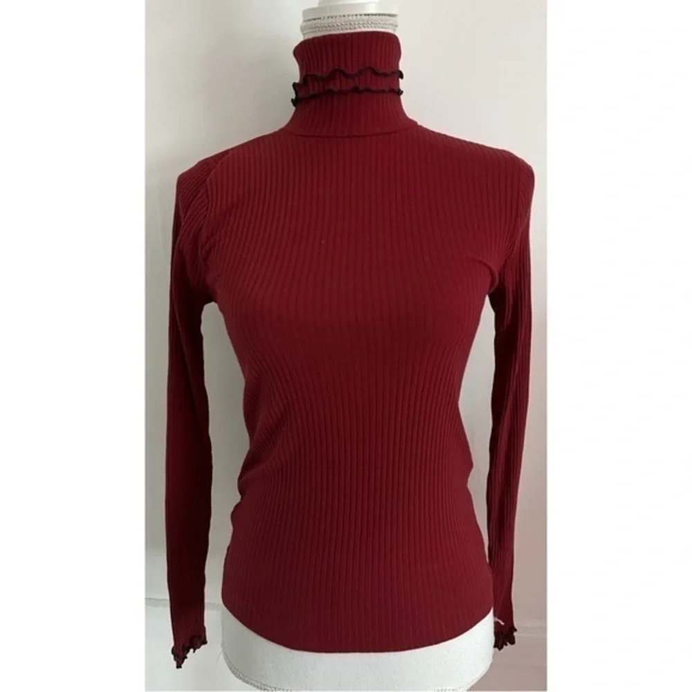J. Crew • Dark Red Navy Contrast Ribbed Turtleneck